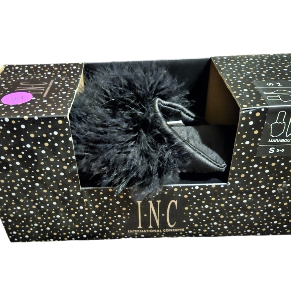 INC International Concepts Marabou Slide Slippers – Black (Women’s Size 5–6)